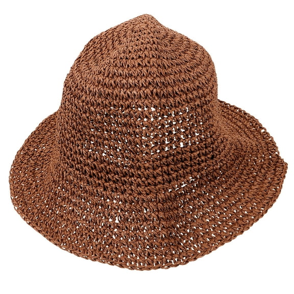 Hytrove 1Pcs Brown Paper Straw Bucket Hat Women Summer Sun Protection Cooling Outdoor Wide Brim