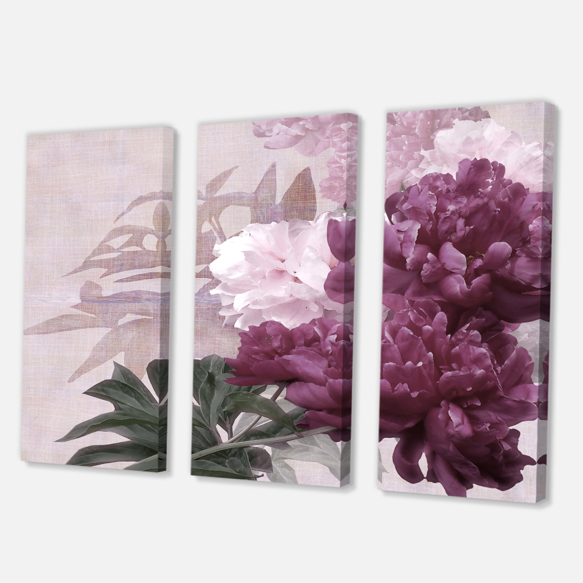 Designart ' Ancient Pink and Purple Flowers I ' Traditional Canvas Wall Art Print