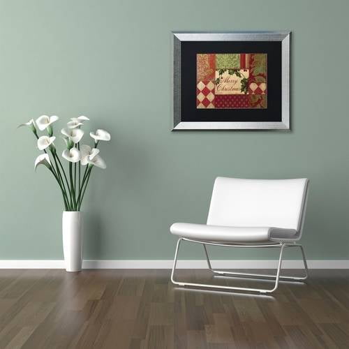 Trademark Fine Art "Merry Christmas Patchwork I" Canvas Art by Color Bakery Black Matte, Silver Frame