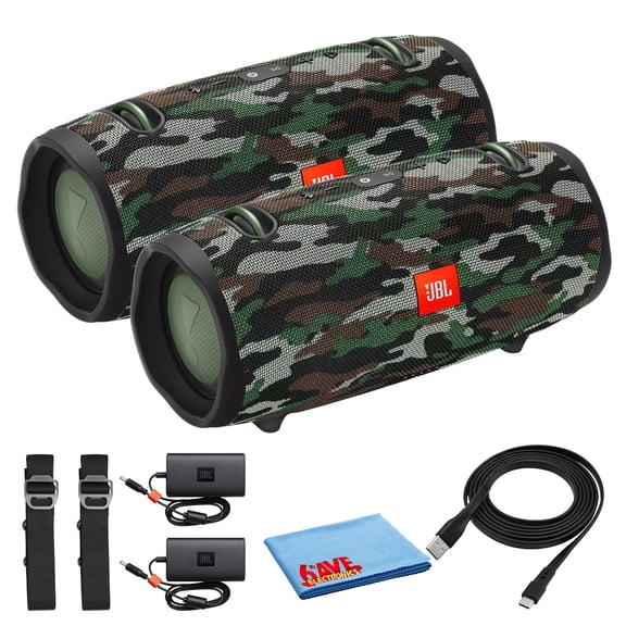 JBL Xtreme 2 Portable Bluetooth Speaker, Waterproof IPX7, 15H Battery, Powerful Sound, Camouflage 2-Speaker Bundle (International Model)