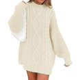 thumbnail image 1 of Women's Crewneck Oversized Pullover 2023 Fall Cable Knit Long Sleeve Chunky Short Sweaters Dresses, 1 of 6