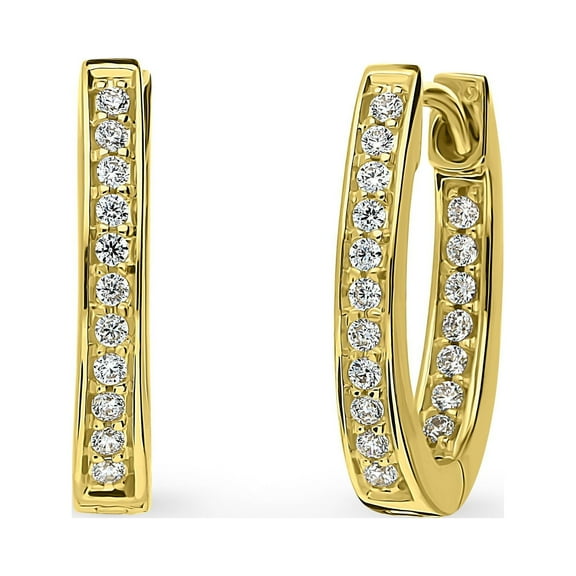 BERRICLE Sterling Silver Oval Cubic Zirconia CZ Bar Medium Fashion Hoop Earrings for Women 0.65 inch, Yellow Gold Flashed