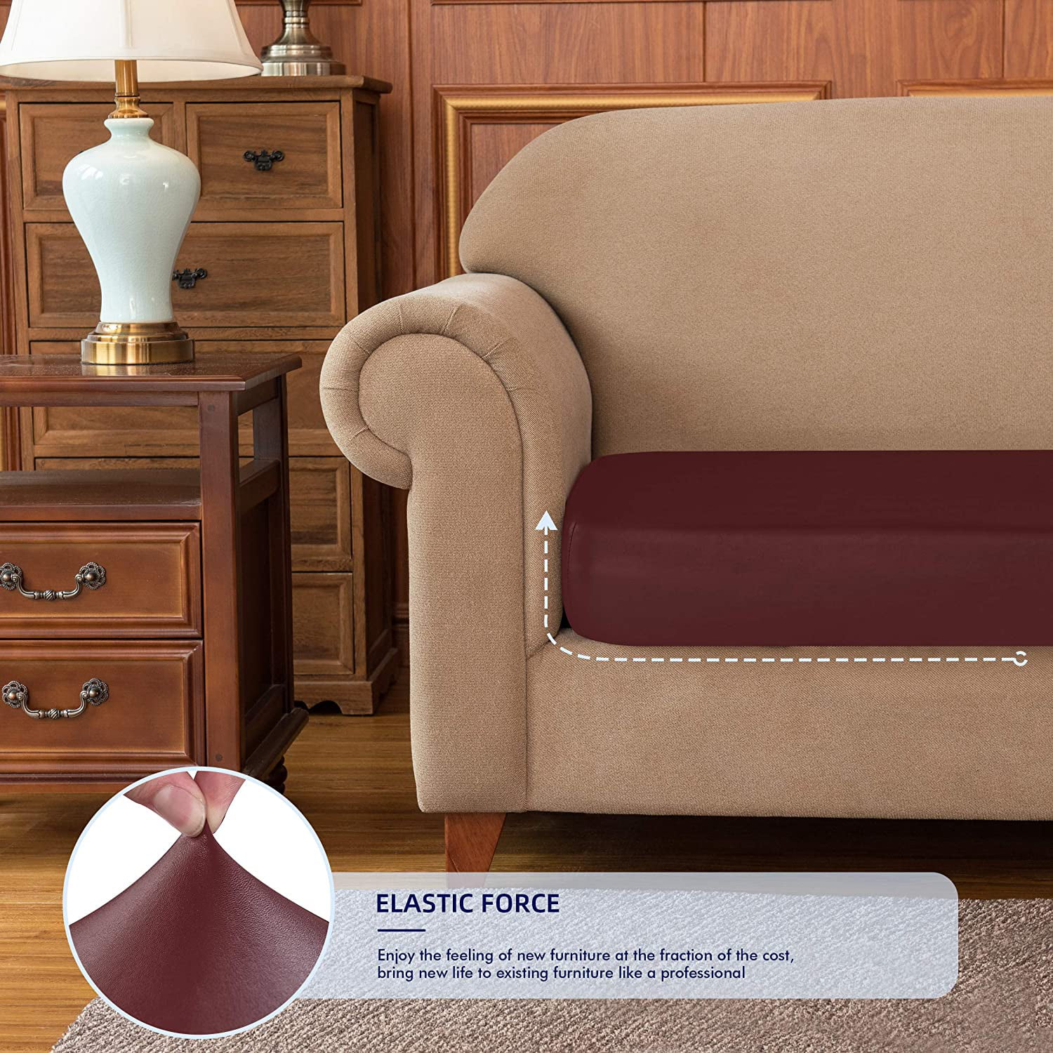 subrtex Leather Sofa Seat Cushion Covers Stretch PU Seat Cushion Protector 3 