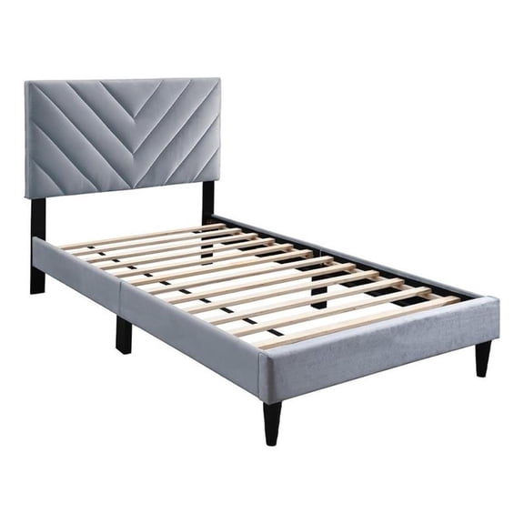 Lilian Full Size Bed- Tufted Gray Velvet Upholstery- Chevron Stitch