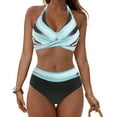 thumbnail image 2 of ZQGJB Women's High Waisted Bikini Sets Tummy Control Swimsuits 2025 Two Piece Bathing Suits Color Block Halter V Neck Swim Suits(Light Blue,XL), 2 of 9