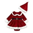 thumbnail image 3 of AWZXDE Holiday Bodysuits For Little Girls Velvet Santa Style Dress Outfit Complete With Matching Festive Hat For Christmas Theme Events A-Red - 18-24 Months, 3 of 8