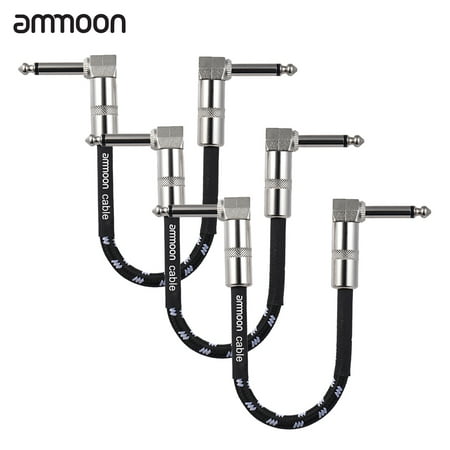 ammoon 3-Pack Guitar Effect Pedal Instrument Patch Cable 15cm/ 0.5ft Long with 1/4 Inch 6.35mm Silver Right Angle Plug Black + White Woven