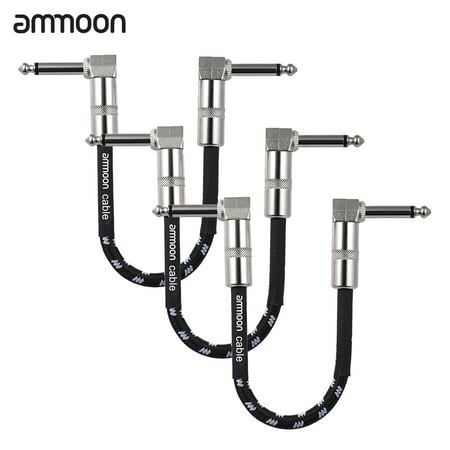 - ammoon 3-Pack Guitar Effect Pedal Instrument Patch Cable 15cm/ 0.5ft Long with 1/4 Inch 6.35mm Silver Right Angle Plug Black + White Woven Jacket