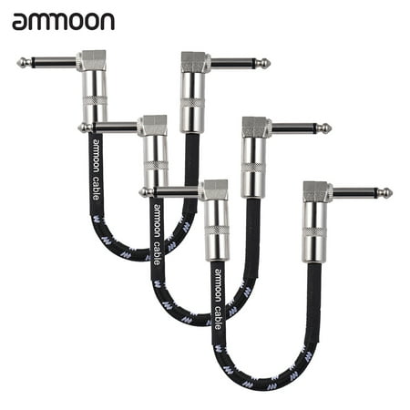 ammoon 3-Pack Guitar Effect Pedal Instrument Patch Cable 15cm/ 0.5ft Long with 1/4 Inch 6.35mm Silver Right Angle Plug Black + White Woven