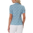 thumbnail image 3 of INSPIRE CHIC Women's Peter Pan Collar Blouse Floral Puff Short Sleeve Contrast Trim Cotton Button Down Top S Light Blue, 3 of 6