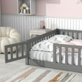 uhomepro Full Size Wood Floor Bed Frame with Fence and Door for Kids