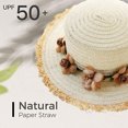 thumbnail image 3 of Sombrero de paja para mujer con circunferencia de 56-58 cm, sombrero para el sol, protector solar, para exteriores, con guirnalda, sombrero de copa plana, sombrero de playa, sombrero para el sol, 3 of 5