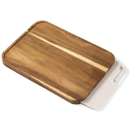 

KitchenEdge Premium Acacia Cutting Board with Nesting Rice Fiber Chopping Board for Cooking Prep 2 Piece Kitchen Set Non-Slip feet with Juice Groove Heavy Duty Pre Oiled 17 x 12.5