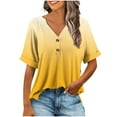 thumbnail image 2 of YHAJDS Womens T Shirts V Neck Short Sleeve Ombre Color Gradient Casual Button Down Loose Summer Tops, 2 of 5