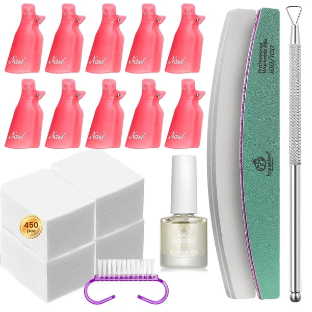 Kit quitaesmalte en gel para escarabajos con 450 toallitas de uñas sin pelusa