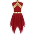 thumbnail image 2 of Girls Liturgical Praise Dance Dress Metallic Contrast Color Sleeveless Asymmetrical Hem Performance Costumes, 2 of 7