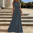 thumbnail image 2 of OSOLU Women Solid Color O-Neck Long Sleeve Patchwork Long Skirt Fashionable Comfortable Stylish Skirts, 2 of 5