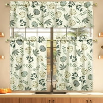 Fall Thanksgiving Kitchen Curtains Valances and Tiers 3 Piece Set,White Blue Pumpkin Maple Leaves Leaf Farmhouse Cute Rod Pocket Kitchen Cafe Curtain Over Sink Window for Autumn Decor 36 Inch