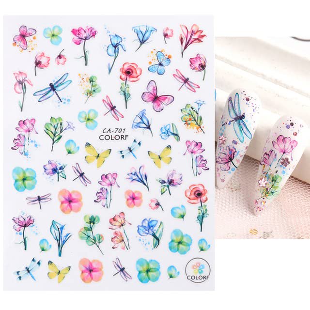 Autocollants Nail Art Papillons, Fleurs Et Libellules - Accessoire Pour Déco Ongles - Multicolore, Neuf En Paquet