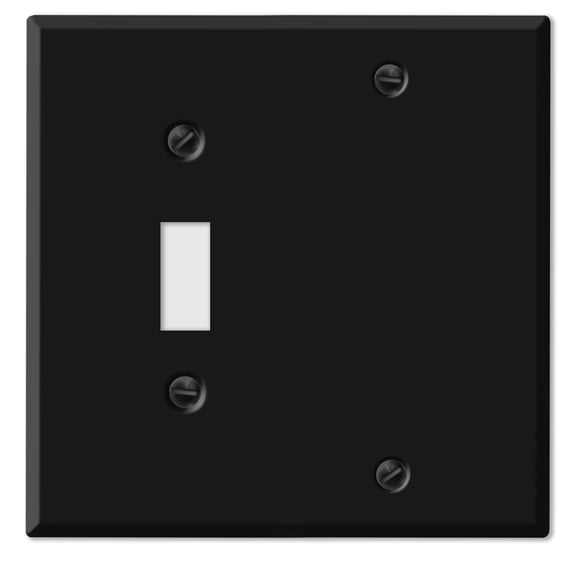 Black Metal Combination Wall Plate, Blank/Toggle Switch Cover, 2-Gang Standard Size, 4.5" x 4.56", Matte Black Combo Outlet Covers, Made In USA, Corrosion Resistant, Matching Screws