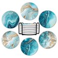 thumbnail image 1 of Style Coasters with Blue Ocean Wave Pattern Set of 6 Cork Bottom, 1 of 9