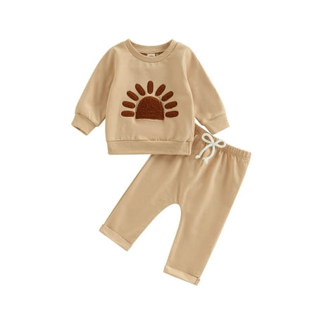 

Toddler Baby Girls Boy Sportswear Outfit Plush Sun Embroidered Long Sleeve Sweatshirt Tops and Pants Set