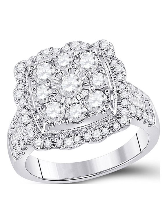 14kt White Gold Womens Round Diamond Right Hand Flower Cluster Ring 2.00 Cttw