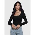 thumbnail image 6 of Women Crew Neck Knitted Crop Shirt Long Sleeve Low Cut Basic Solid Tee Sexy Cutout Blouse Top Streetwear, 6 of 6