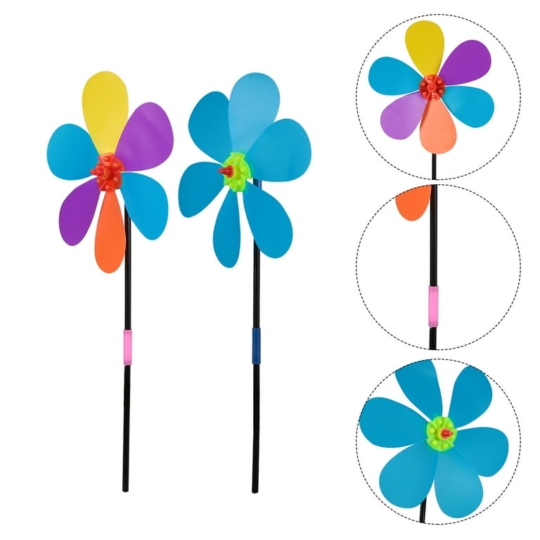 PINXOR 9.4” Assorted Color Plastic Flower Wind Spinner