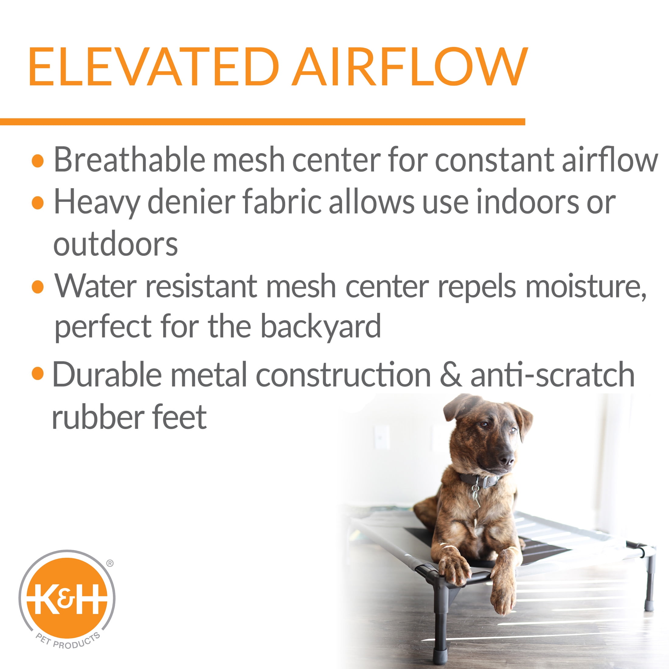 K&H Pet Products Original Pet Cot Elevated Dog Bed Charcoal/Black Mesh Small 22 X 17 X 7 Inches