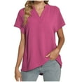 thumbnail image 2 of HVOBTTY Women's Summer Plus Size Fashion Solid Color Short Sleeve V Neck Linen Loose Breathable Versatile Daily Basic Soft Beach Tee Shirt Hot Pink, S, 2 of 4