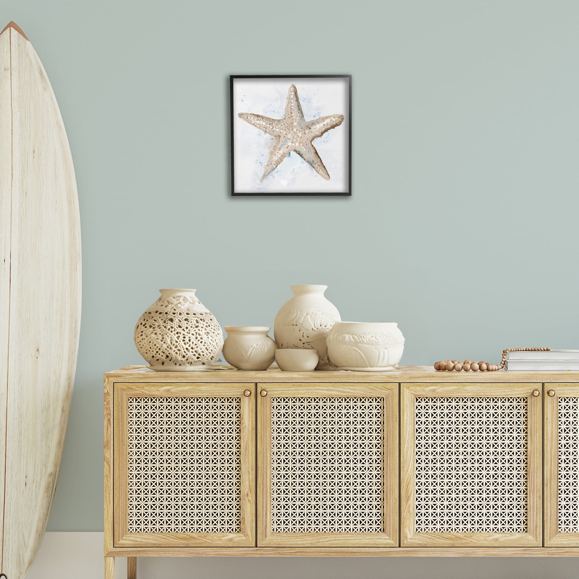 Stupell Industries Bubbly Beige Starfish Animals & Insects Painting Black Framed Art Print Wall Art, 17 x 17