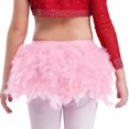 thumbnail image 5 of Lejafay Girls Glittery Rhinestones Dance Outfits One Shoulder Mock Neck Crop Top with Feather Briefs Dancewear Pink 8, 5 of 6