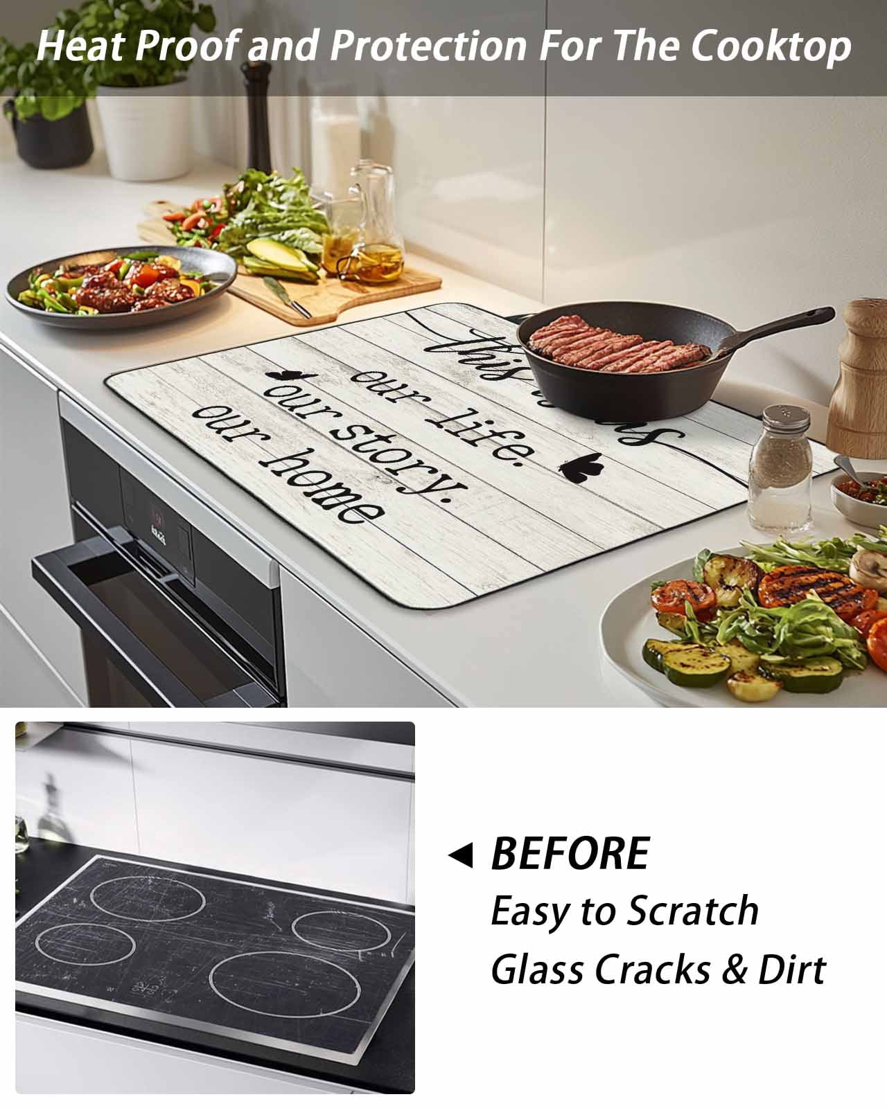 Stove Top Covers for Electric Stove, Farmhouse Butterfly Glass Stovetop Cover Protector, Rustic Retro Wooden Striped Induction Cooktop Protector Oven Mat for Kitchen Countertop 24"x21"