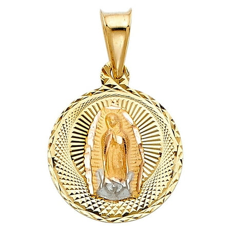 - Guadalupe Diamond Cut 14k 3 Colored Tone Gold Virgin Maria Round 3/4