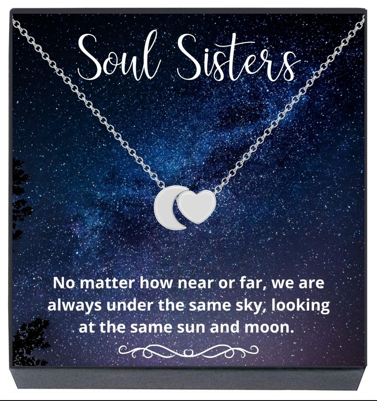 Soul Sisters Forever Friends Gift Mum Moon Pendant Necklace Chain Christmas Xmas 