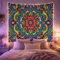 thumbnail image 2 of Vibrant Psychedelic Mandala in Swirling Floral Pattern, Mystical Boho Decor for Art Lovers, Bohemian Wall Art Housewarming Gift Tapestry Wall Hanging for Bedroom, Living Room and Dorm, 2 of 7