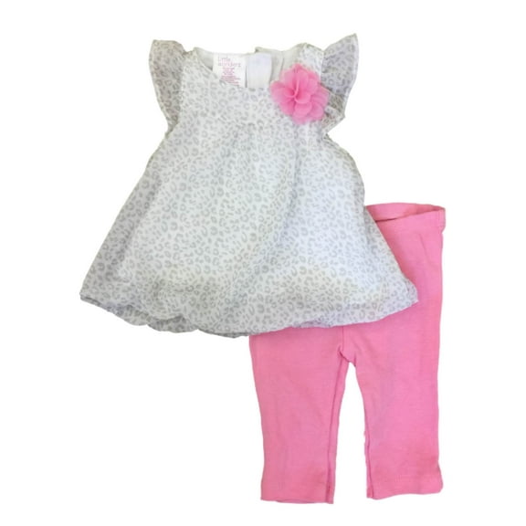 Infant Girls Leopard Print Chiffon Baby Outfit Gray Shirt & Pink Leggings 0-3m