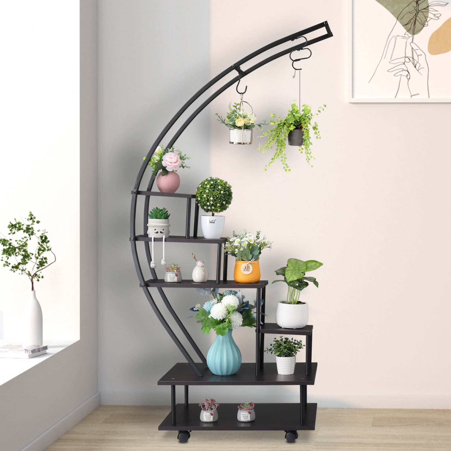 6-Tier Tall Iron Plant Stand,Indoor Outdoor Flower Rack,Semicircular ...