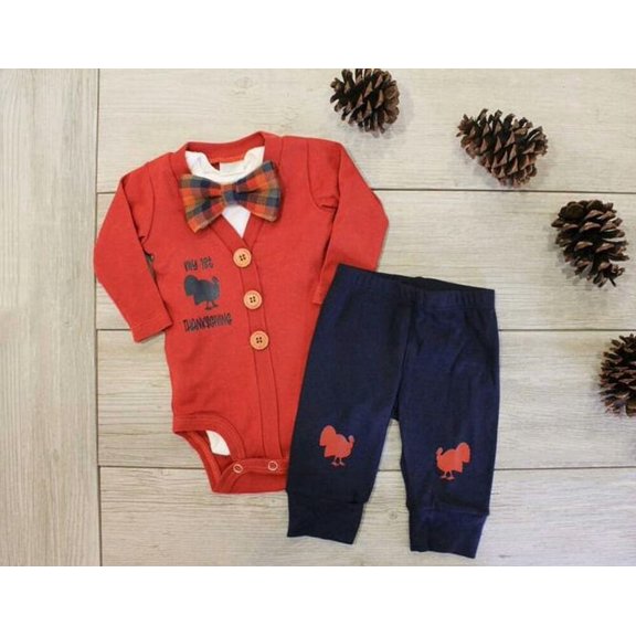 My 1st Thanksgiving Newborn Baby Boy Turkey Outfit Tops Romper Pants 3PCS Set