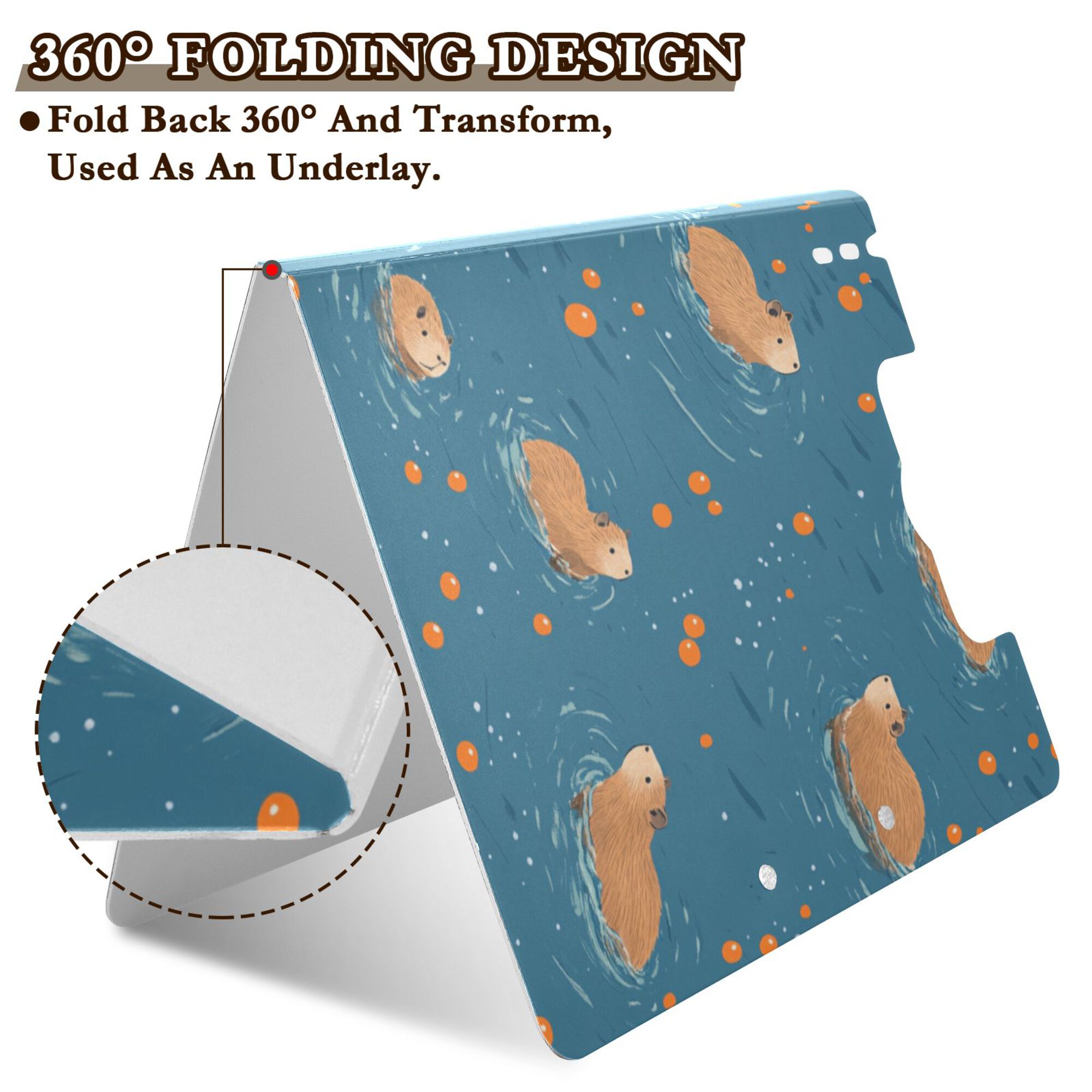 FORMRS A4 Clipboard Folder with Pen Holder Horizontal Foldable School Office Binder, Capybaras Swimming