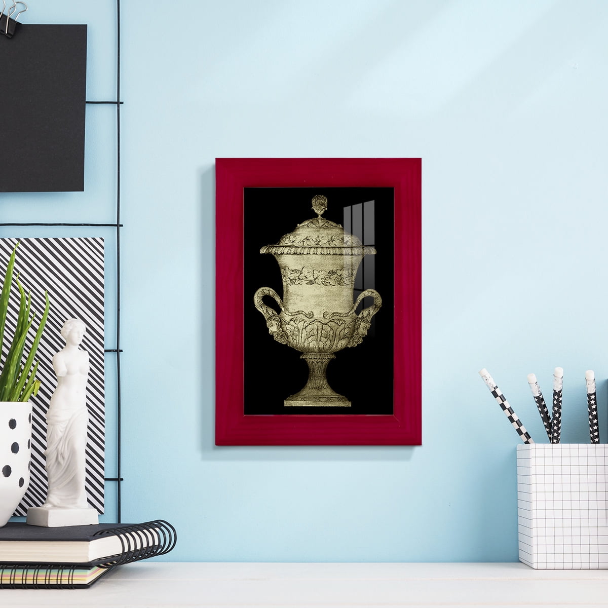 Garden Antiquities IV -Framed Print w/glass-Cherry Red