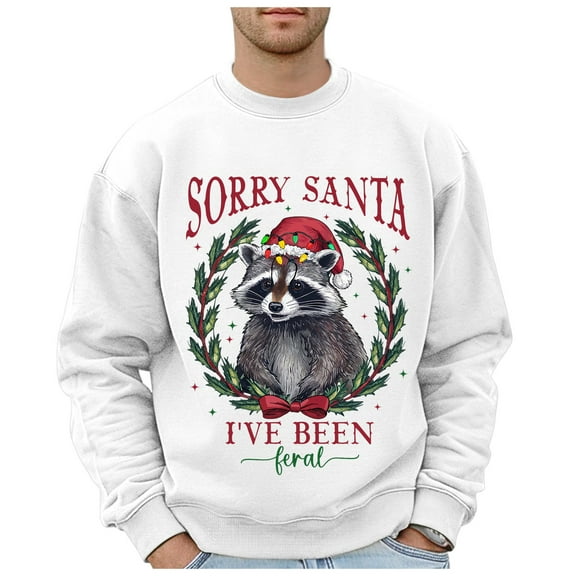 Sweaters for Men Mens Christmas Feral Leopard Plus Size Hoodless Pullovers Fashion Sweatshirts Holiday Logo Print Clothing Tops Hop Oversized Sweatshirts Men Sweat Suit Juice Hoodie Winter O White XL