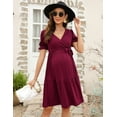 thumbnail image 4 of Yesfashion Wholesale Women's V Neck Short Sleeves Pregnancy Casual Tie High Waist a Line Solid Color Midi Dress, 4 of 8