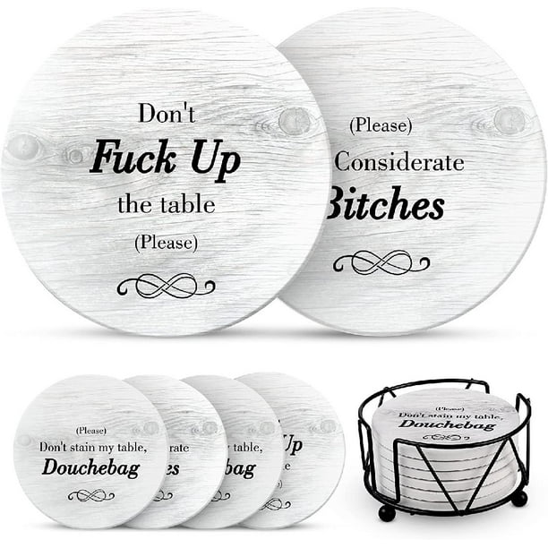 Funny Coasters for Drinks with Holder - Absorbent Drink Coasters Set 6 Pcs - 3 Sayings - Housewarming Gift for Friends - Men, Women Birthday - Cool Home Decor - Living Room, Kitchen, Bar Decorations Funny Coasters for Drinks with Holder - Absorbent Drink Coasters Set 6 Pcs - 3 Sayings - Housewarming Gift for Friends - Men, Women Birthday - Cool Home Decor - Living Room, Kitchen, Bar Decorations