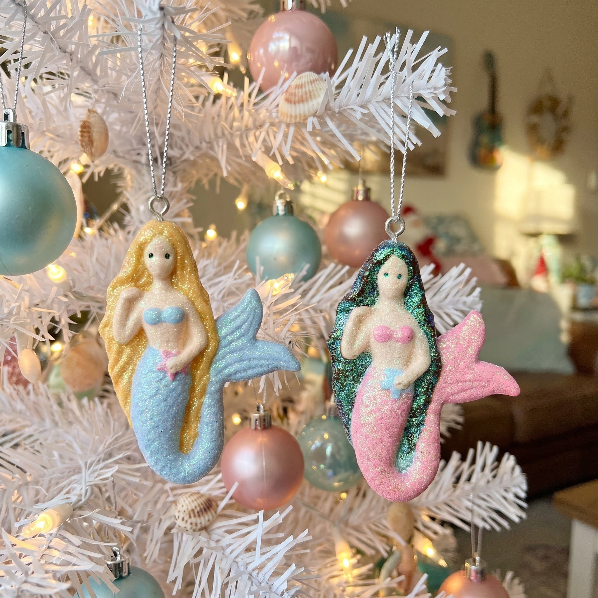 4-Count Pink and Blue Mermaid Mini Christmas Ornaments, 2.3", by Holiday Time