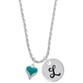 thumbnail image 1 of Delight Jewelry Silvertone Small Long Teal Heart Silvertone Script Initial Disc - L - Charm Necklace, 20"+3", 1 of 4