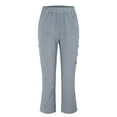 thumbnail image 4 of IDALL Linen Pants Women Petite Pants Women Cotton And Linen Striped Elastic Waist Side Back Four Pockets Buttoned 9/10 Pants Baleaf Pants Women Summer Pants Light Blue 2XL, 4 of 9
