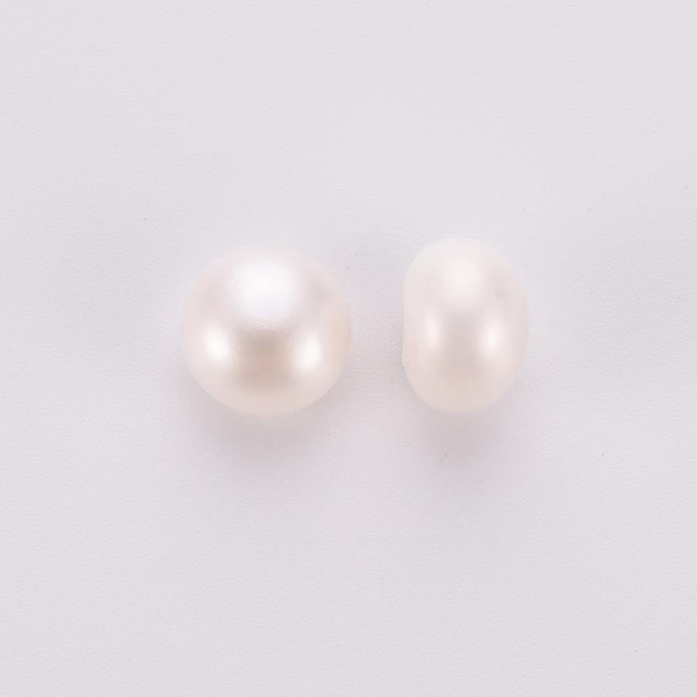 Grade AAA Natural Cultured Freshwater Pearl Beads Half Drilled Flat Round White 9~9.5x6.5mm Half Hole: 1mm