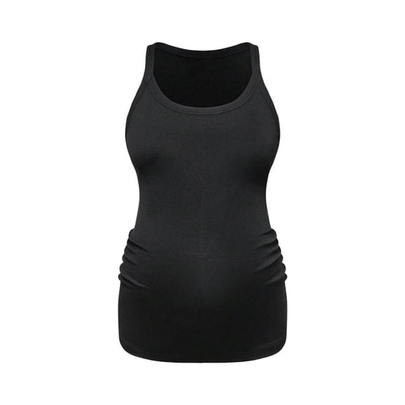 Gelikeya Maternity Tank Tops Seamless Side Ruched Sleeveless Pregnancy Basic Shirt with Built in Bra Workout Top Black, Size L